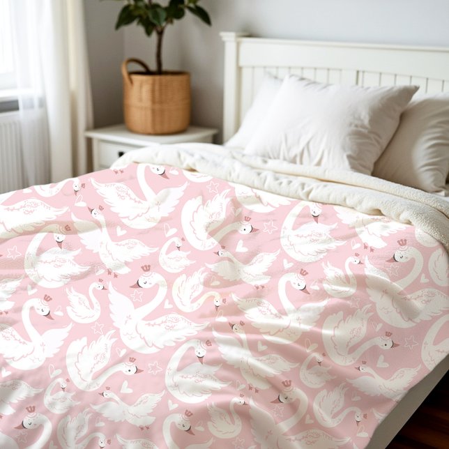 Cobertor De Velo Menina rosa elegante princesa suíça moderna e eleg (Cute Swan Princess Modern Elegant Pink Girl Fleece Blanket)