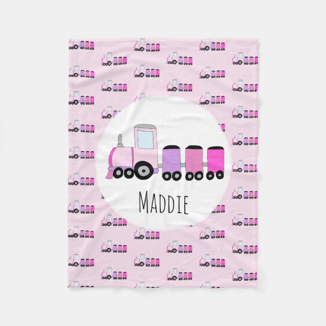Cobertor De Velo Menina Trem Rosa Bonito com Nome para Crianças (Frente)