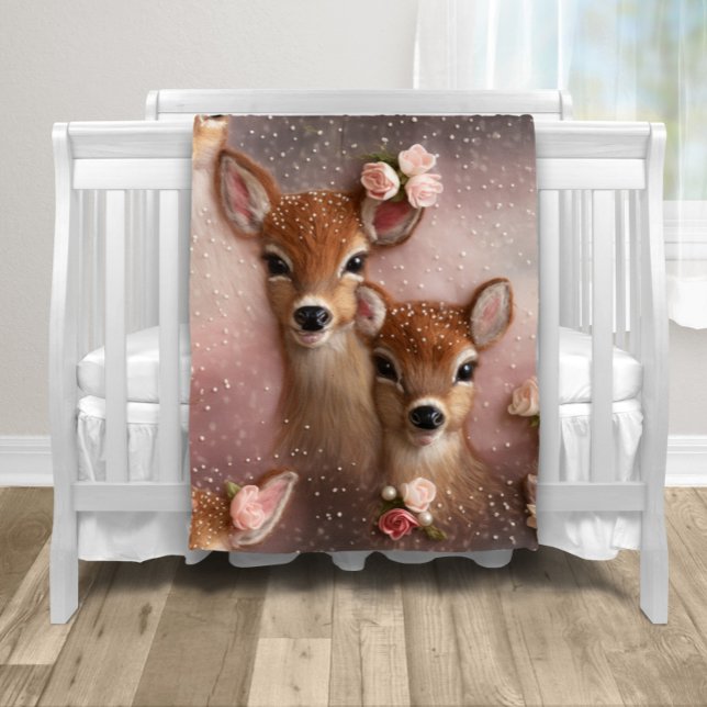 Cobertor De Velo Menina Veado Floral Pérola (Adorable doe and fawn deer baby blanket. )