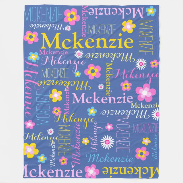 Cobertor De Velo Meninas amarelas cor-de-rosa azul McKenzie nome co (Frente)