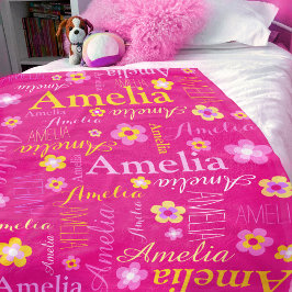 Cobertor De Velo Meninas amarelas cor-de-rosa Nome Amelia Flor Blan