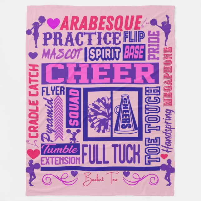 Cobertor De Velo Meninas Cheerhead Purple Typografia (Frente)