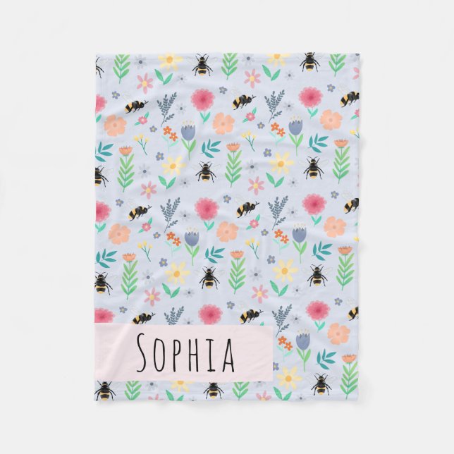 Cobertor De Velo Meninas Cute Bumblebee Bee Summer Patterno (Frente)