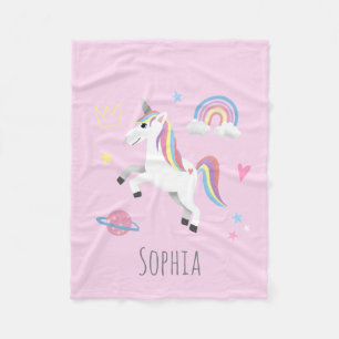Cobertor De Velo Meninas Cute Magical Pink Unicorn & Name Kids