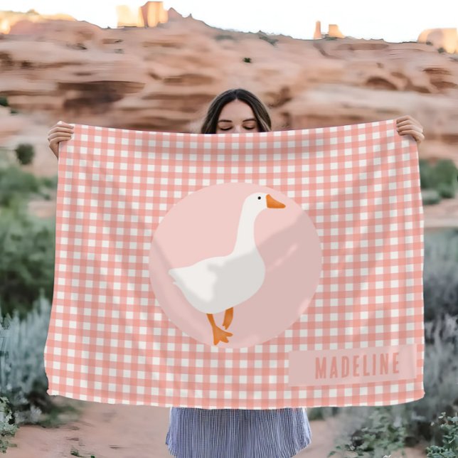 Cobertor De Velo Meninas Cute Pink Gingham Goose Fazenda Kids (Criador carregado)