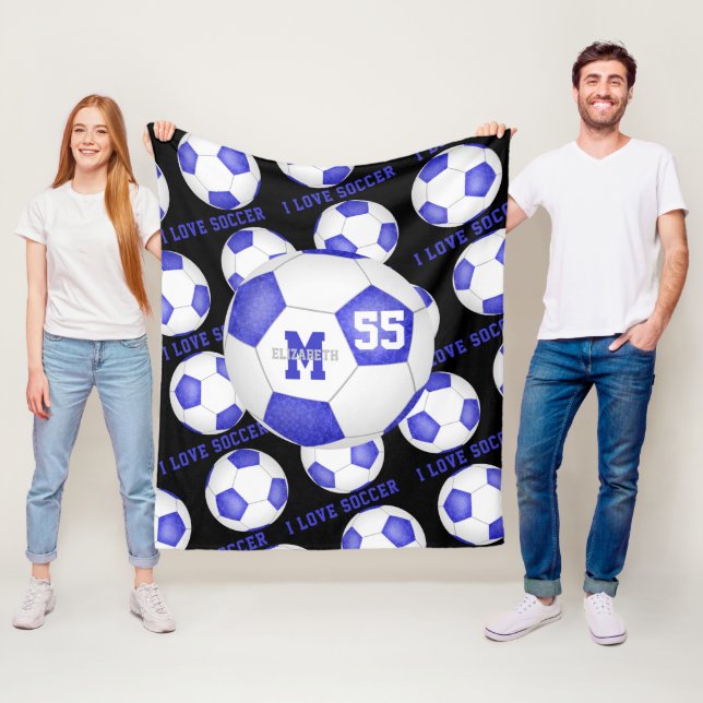 Cobertor De Velo Meninas eu adoro texto de futebol branco azul (In Situ)