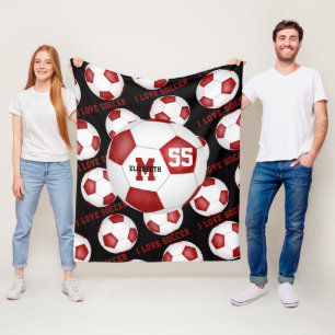 Cobertor De Velo Meninas eu adoro texto de futebol branco vermelho