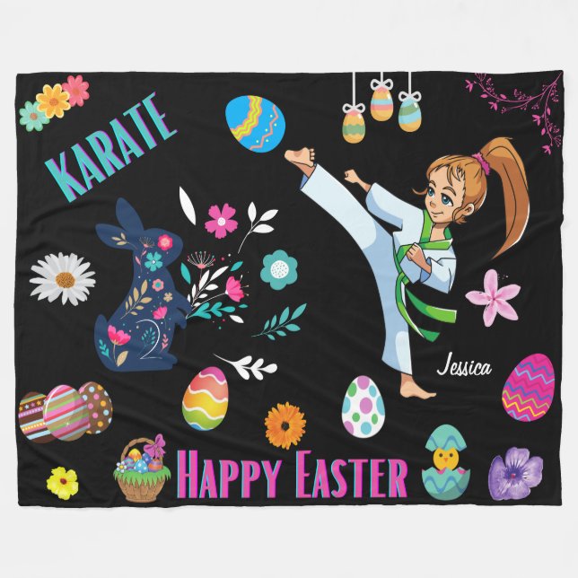 Cobertor De Velo Meninas Karate Feliz Páscoa Decorativo (Frente (Horizontal))