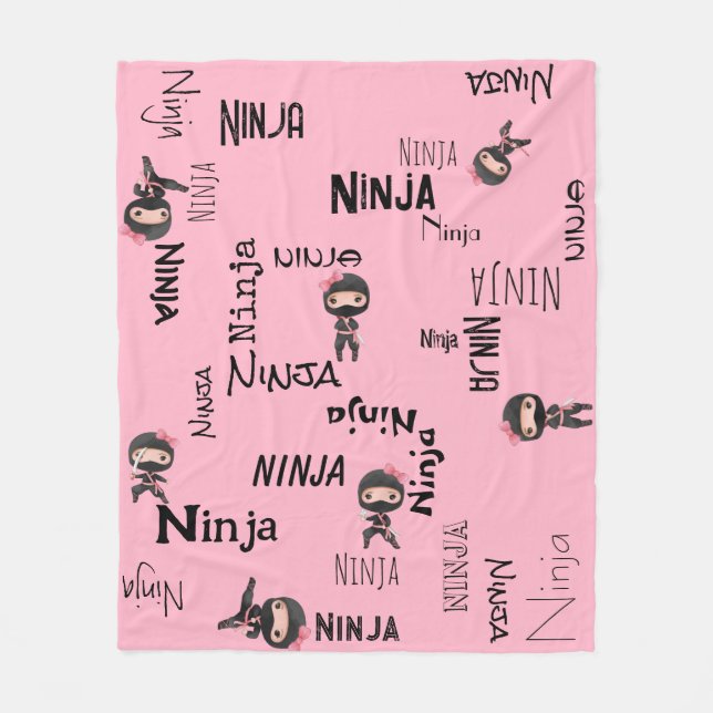 Cobertor De Velo Meninas Ninja Cute Personalizáveis Rosa (Frente)