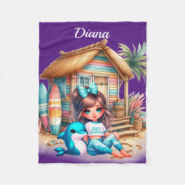 Cobertor De Velo Meninas personalizadas: praia do nome (Frente)