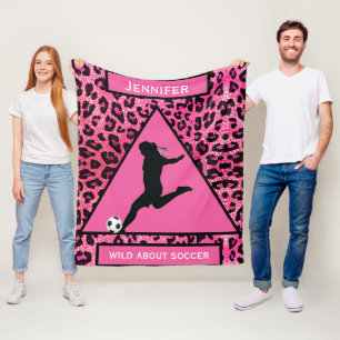 Cobertor De Velo Meninas "Selvagens Sobre Futebol" Leopardo Rosa