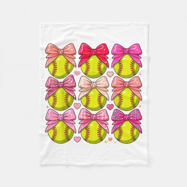 Cobertor De Velo Meninas Softbol Rosa Laço Sedutor Vibrações de Sof (Frente)