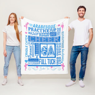 Cobertor De Velo Meninas: Tipografia Cheerhead em Azul e Rosa