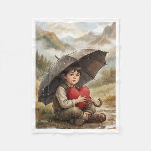Cobertor De Velo Menino com Guarda-chuva e Coração Vermelho Coberto
