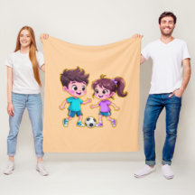 Menino e Menina de Desenho Animado Fofo Jogando Fu