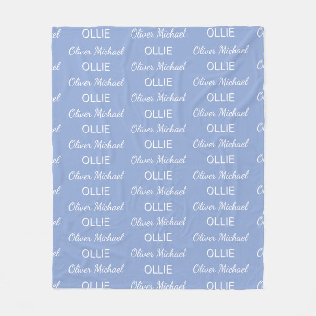 Cobertor De Velo Meninos Azul Script Nome Personalizado (Frente)