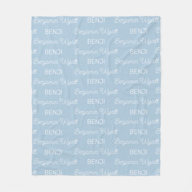 Cobertor De Velo Meninos Azul Script Nome Personalizado (Frente)