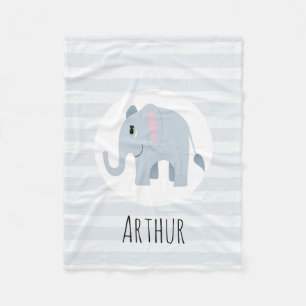 Cobertor De Velo Meninos Cute Blue Elephant & Name Kids Personaliza