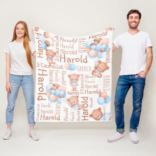 Cobertor De Velo Meninos personalizados dão nome a ursinho de pelúc