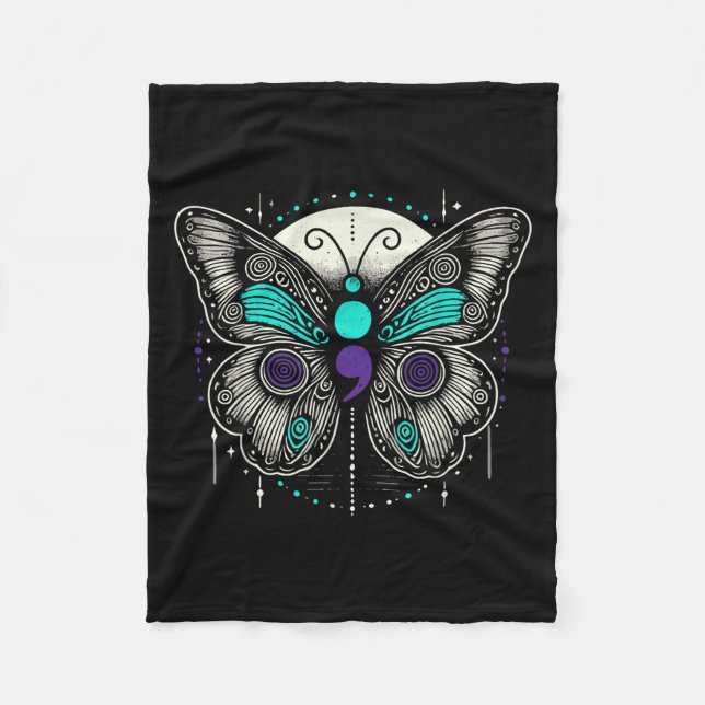 Cobertor De Velo Mental Health Suicide Awareness Semicolon Butterfl (Frente)