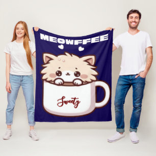 Cobertor De Velo Meowffee Personalizado Gato Café Fofo