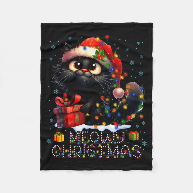 Cobertor De Velo Meowy Christmas Cute Black Cat Christmas Xmas Wome (Frente)