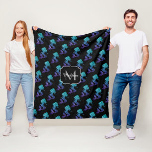 Cobertor De Velo Mermaid azul aqua ombre Padrão de faíscas Monogram