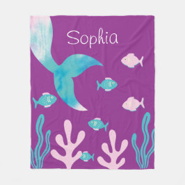 Cobertor De Velo Mermaid Fish Under the Sea Pastel Purple Girls 