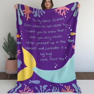 Cobertor De Velo Mermaid Tail Underwater Scense Reef and Fish Lette