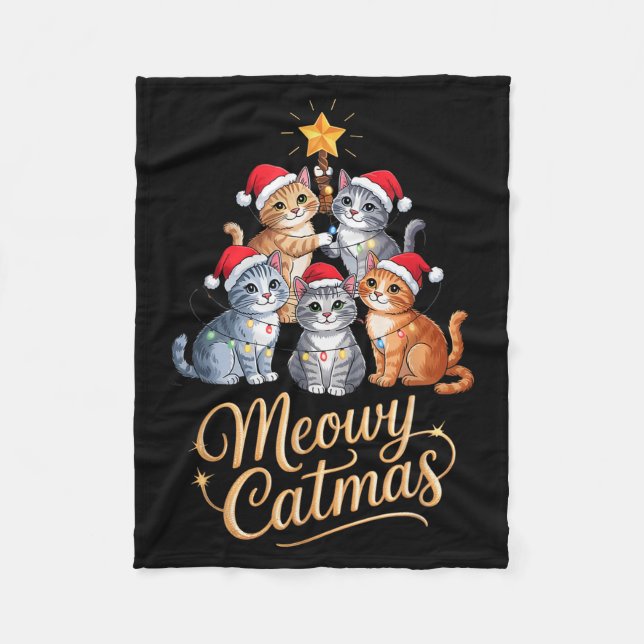 Cobertor De Velo Merry Catmas Funny Christmas Tree Matching Meowy X (Frente)