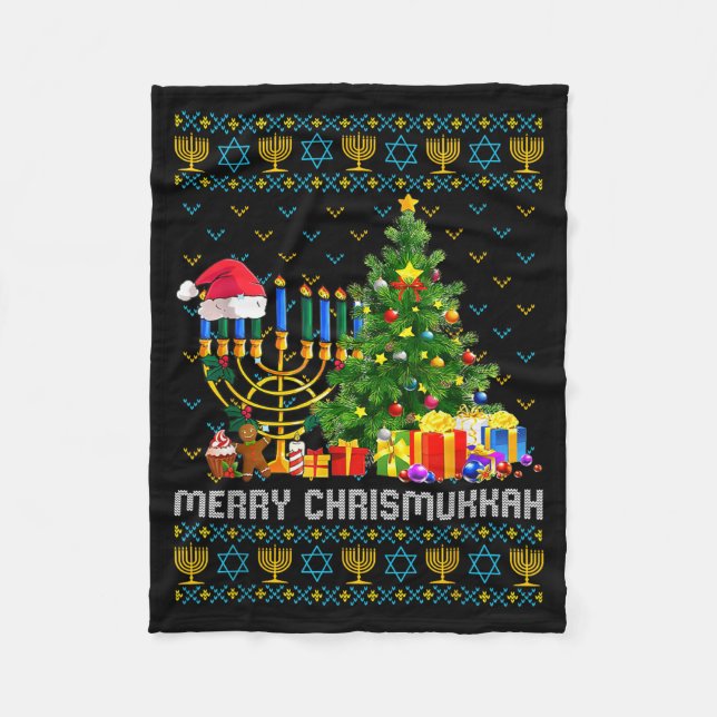 Cobertor De Velo Merry Chrismukkah Happy Hanukkah Ugly Sweater Fami (Frente)