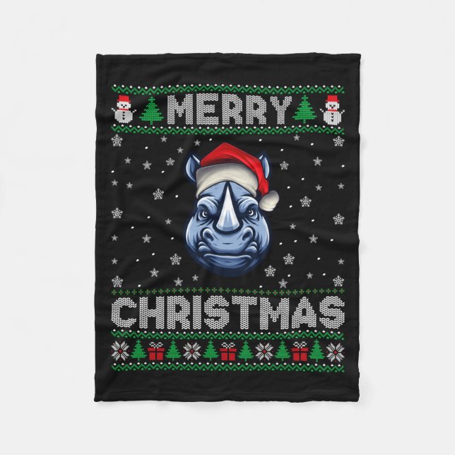 Cobertor De Velo Merry Christmas 2025 Rhino Santa Hat Ugly Xmas Lon (Frente)
