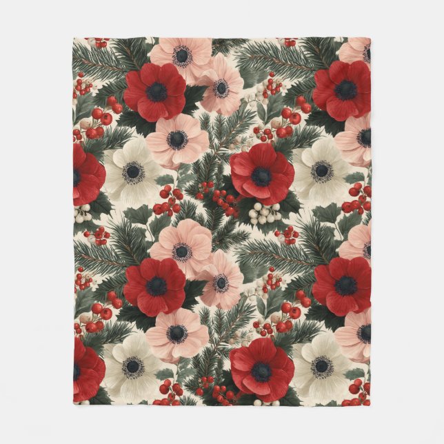 Cobertor De Velo Merry Christmas Anemone Floral Background (Frente)