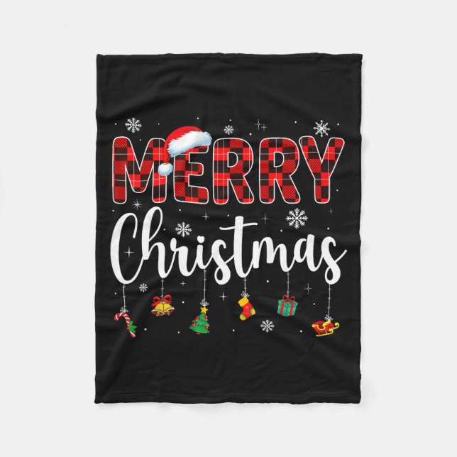Cobertor De Velo Merry Christmas Buffalo Plaid Red Santa Family Xma (Frente)