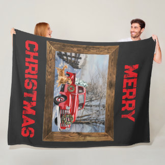 Cobertor De Velo Merry Christmas Farm With Dog Throw Fleece Blanket