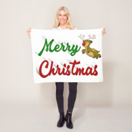 Cobertor De Velo Merry Christmas Flying Reindeer red green script