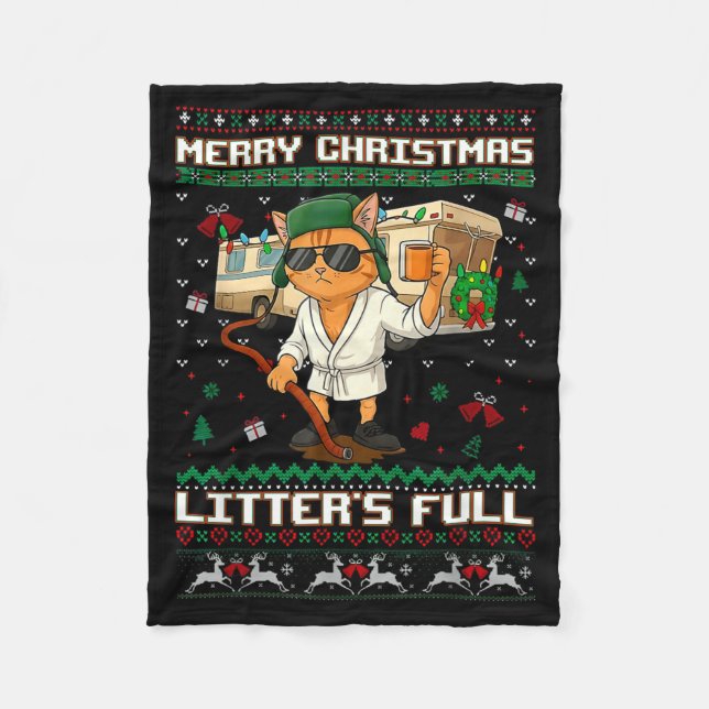 Cobertor De Velo Merry Christmas Litter's Full Funny Cat Ugly Xmas  (Frente)
