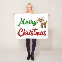 Merry Christmas Reindeer red green script