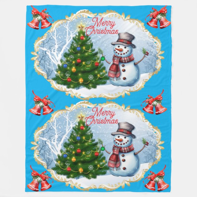 Cobertor De Velo Merry Christmas Snowman Bells Cute (Frente)