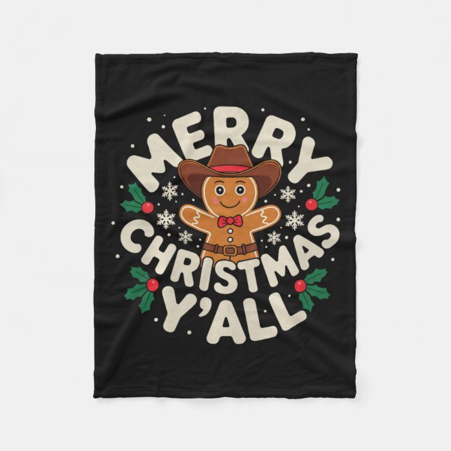 Cobertor De Velo Merry Christmas Yall Gingerbread Cowboy Howdy West (Frente)