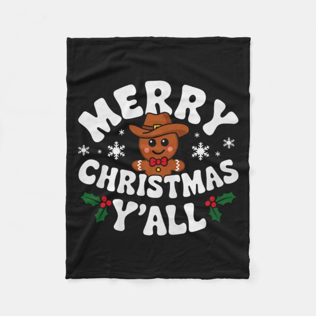 Cobertor De Velo Merry Christmas Yall Gingerbread Cowboy Howdy West (Frente)