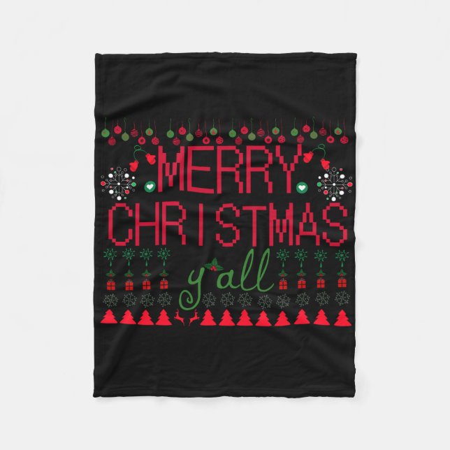 Cobertor De Velo "Merry Christmas Y'all" Ugly Sweater (Frente)