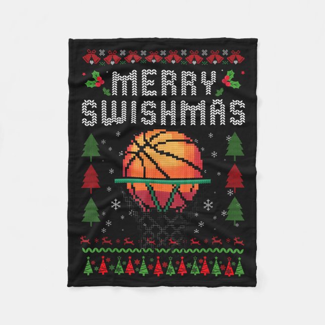 Cobertor De Velo Merry Swishmas Basketball Ugly Christmas Graphic F (Frente)