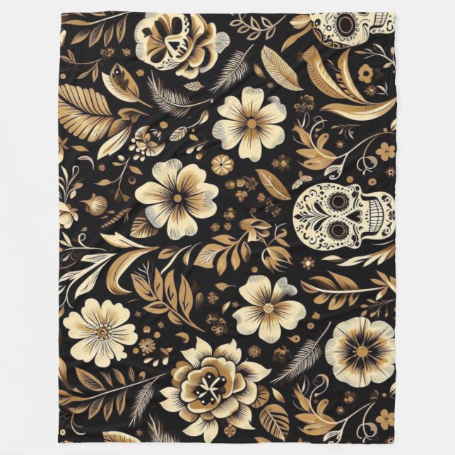 Cobertor De Velo mexican dead and floral black art Poker (Frente)