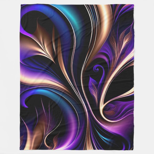 Cobertor De Velo Midnight Bloom - Roxo Fundo, Azul Turquesa e Doura (Frente)
