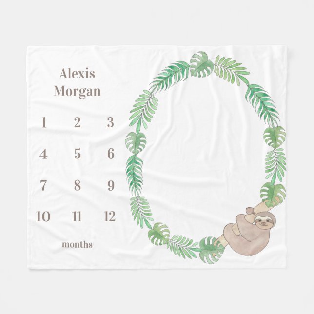 Cobertor De Velo Milestone Baby Blanket Cute Sloth Gênero Neutro (Frente (Horizontal))