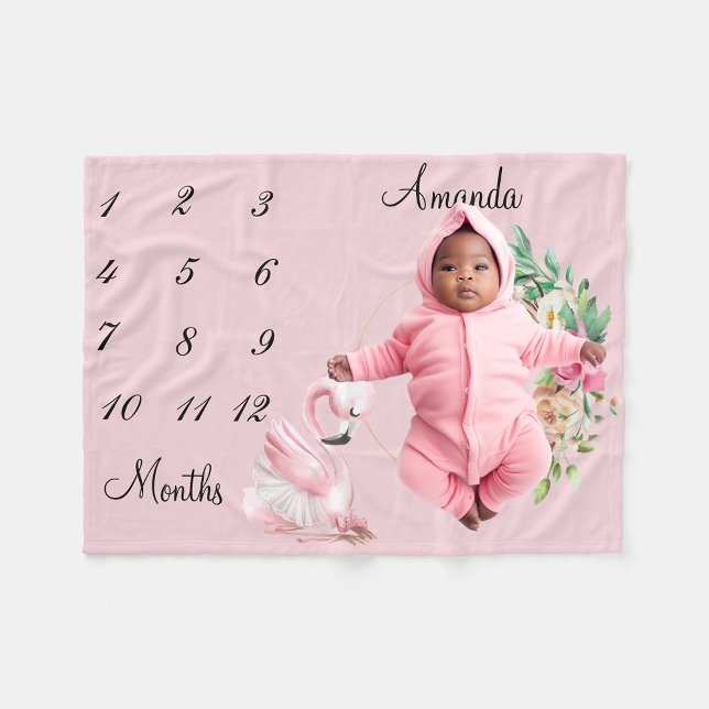 Cobertor De Velo Milestone Ballerina Flamingo Flower Baby Keepsanam (Criador carregado)