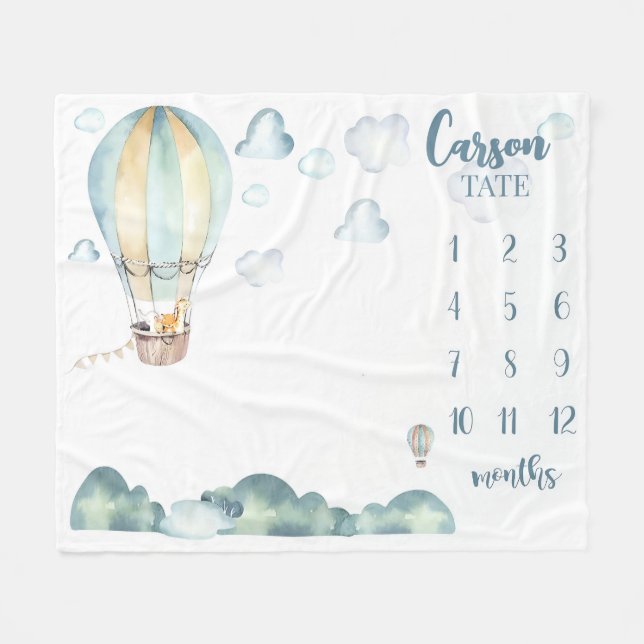 Cobertor De Velo Milestone Blanket Boy Personalizado do Balão de Ar (Frente (Horizontal))