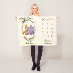 Cobertor De Velo Milestone de Bebê de Animais Safari Selvagens