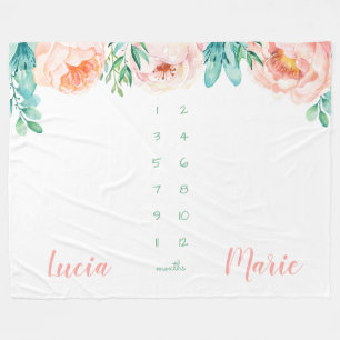 Cobertor De Velo Milestone gêmea bebê menina aquosa flores cor de á